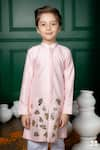 Hoity Moppet_Pink Silk Lotus Applique Kamal Embroidered Kurta With Pant _Online_at_Aza_Fashions