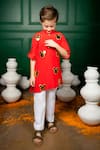 Hoity Moppet_Red Silk Embroidery Magical Mickey Applique Kurta With Pant _at_Aza_Fashions