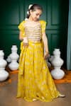 Buy_Hoity Moppet_Yellow Georgette Sequins, Zari Nargis Floral Pattern Cape Palazzo Set _at_Aza_Fashions