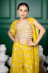 Hoity Moppet_Yellow Georgette Sequins, Zari Nargis Floral Pattern Cape Palazzo Set _Online_at_Aza_Fashions