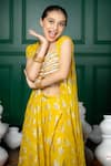 Buy_Hoity Moppet_Yellow Georgette Sequins, Zari Nargis Floral Pattern Cape Palazzo Set _Online_at_Aza_Fashions