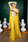 Hoity Moppet_Yellow Georgette Sequins, Zari Nargis Floral Pattern Cape Palazzo Set _at_Aza_Fashions