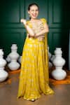 Buy_Hoity Moppet_Yellow Georgette Sequins, Zari Nargis Floral Pattern Cape Palazzo Set 