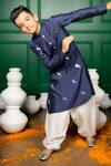 Hoity Moppet_Blue Silk Applique Panchi Kurta With Pant_Online_at_Aza_Fashions