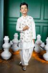 Buy_Hoity Moppet_White Georgette Zari Floral Bundi Kurta Set _at_Aza_Fashions