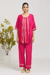 Samyukta Singhania_Pink Chanderi, Cotton Sequins, Aari Placement Embroidery Tunic With Pant _Online_at_Aza_Fashions