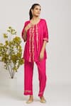 Buy_Samyukta Singhania_Pink Chanderi, Cotton Sequins, Aari Placement Embroidery Tunic With Pant _Online_at_Aza_Fashions