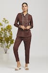 Buy_Samyukta Singhania_Brown Italian Cotton Embroidered Faux Mirror Placement Embellished With Pant _at_Aza_Fashions