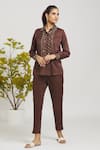 Buy_Samyukta Singhania_Brown Italian Cotton Embroidered Faux Mirror Placement Embellished With Pant _Online_at_Aza_Fashions