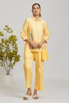 Buy_Naintara Bajaj_Yellow Tunic Chanderi Embroidered Thread Shirt Collar Cut-out Hem With Pant_Online_at_Aza_Fashions