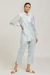 Buy_Samyukta Singhania_Blue Tunic Chanderi Embroidered Floral Applique Shirt Collar Placed With Pant _at_Aza_Fashions