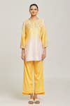 Naintara Bajaj_Yellow Tunic Chanderi Embroidered Japanese Crystal Ombre Placed With Pant_Online_at_Aza_Fashions