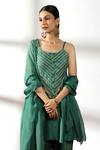 Leela By A_Green Organza, Chanderi, Braided Lace Yoke Embellished Kurta Dhoti Pant Set _Online_at_Aza_Fashions