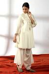 Buy_Leela By A_Ivory Chanderi, Linen Zari, Sequins Flora Embroidered Kurta With Palazzo _Online_at_Aza_Fashions