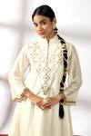 Leela By A_Ivory Chanderi, Linen Zari, Sequins Flora Embroidered Kurta With Palazzo _at_Aza_Fashions
