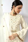 Shop_Leela By A_Ivory Chanderi, Organza, Linen Sequins Round Ghungroo Embellished Anarkali Set _Online_at_Aza_Fashions