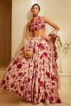 Buy_Sachkiran Bimbra_Cream Satin Printed And Embroidered Rose Scoop Cezzane Lehenga Blouse Set _at_Aza_Fashions