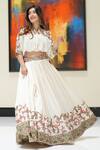 Buy_Shraddha Rambhia_Ivory Slub Silk Printed And Embroidered Thread Keyhole Pleated Lehenga & Top Set_at_Aza_Fashions