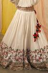 Buy_Shraddha Rambhia_Ivory Slub Silk Printed And Embroidered Thread Keyhole Pleated Lehenga & Top Set_Online_at_Aza_Fashions