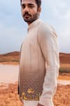 Runit Gupta_Brown Bundi And Kurta Chanderi Silk Hand Embroidered Ombre With Set  _Online_at_Aza_Fashions