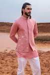 Runit Gupta_Pink Chanderi Silk Hand Embroidered Monstera Bundi  _Online_at_Aza_Fashions