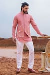 Buy_Runit Gupta_Pink Bundi Chanderi Silk Hand Embroidered Monstera And Kurta Set  _at_Aza_Fashions