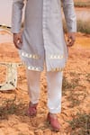 Runit Gupta_Grey Kurta Chanderi Silk Hand Embroidered Khidki Set  _Online_at_Aza_Fashions