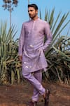 Buy_Runit Gupta_Purple Kurta Chanderi Silk Hand Embroidered Lotus Kingdom Set  _at_Aza_Fashions