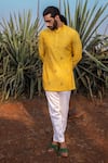 Buy_Runit Gupta_Yellow Kurta Chanderi Silk Hand Embroidered Moth Short And Pant Set  _at_Aza_Fashions