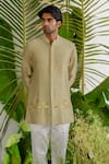 Buy_Runit Gupta_Green Kurta Chanderi Silk Hand Embroidered Tiger Heritage Short Set  _at_Aza_Fashions