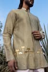 Runit Gupta_Green Kurta Chanderi Silk Hand Embroidered Tiger Heritage Short Set  _Online_at_Aza_Fashions