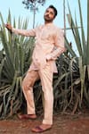 Buy_Runit Gupta_Peach Kurta Chanderi Silk Hand Embroidered Khidki Palace Short Set  _at_Aza_Fashions