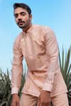 Runit Gupta_Peach Kurta Chanderi Silk Hand Embroidered Khidki Palace Short Set  _Online_at_Aza_Fashions