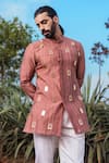 Buy_Runit Gupta_Pink Kurta Chanderi Silk Hand Embroidered Khidki Majestic Short Set  _at_Aza_Fashions