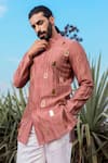 Shop_Runit Gupta_Pink Kurta Chanderi Silk Hand Embroidered Khidki Majestic Short Set  _at_Aza_Fashions