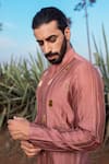 Buy_Runit Gupta_Pink Kurta Chanderi Silk Hand Embroidered Khidki Majestic Short Set  _Online_at_Aza_Fashions