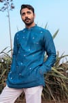 Buy_Runit Gupta_Blue Kurta Chanderi Silk Hand Embroidered Abstract Short Set  _at_Aza_Fashions