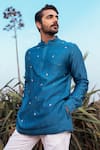 Shop_Runit Gupta_Blue Kurta Chanderi Silk Hand Embroidered Abstract Short Set  _at_Aza_Fashions