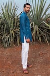 Runit Gupta_Blue Kurta Chanderi Silk Hand Embroidered Abstract Short Set  _Online_at_Aza_Fashions