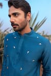 Shop_Runit Gupta_Blue Kurta Chanderi Silk Hand Embroidered Abstract Short Set  _Online_at_Aza_Fashions