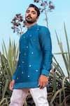 Buy_Runit Gupta_Blue Kurta Chanderi Silk Hand Embroidered Abstract Short Set  