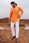 Runit Gupta_Orange Chanderi Silk Hand Dyed Boat And Palm Tree Motifs Embroidered Bundi  _Online_at_Aza_Fashions