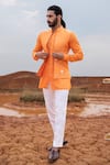 Buy_Runit Gupta_Orange Bundi Chanderi Silk Hand Dyed Boat And Palm Embroidered Kurta Set  _at_Aza_Fashions