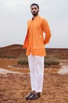 Shop_Runit Gupta_Orange Bundi Chanderi Silk Hand Dyed Boat And Palm Embroidered Kurta Set  _at_Aza_Fashions