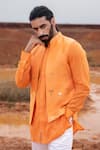 Shop_Runit Gupta_Orange Bundi Chanderi Silk Hand Dyed Boat And Palm Embroidered Kurta Set  _Online_at_Aza_Fashions