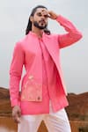 Shop_Runit Gupta_Fuchsia Bundi Chanderi Silk Hand Dyed Pearls Embroidered Kurta Set  _Online_at_Aza_Fashions