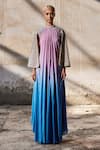 Buy_AKHL_Pink Chiffon (100% Viscose) Embroidered Sequin Gradient Raglan Sleeve Kaftan_at_Aza_Fashions