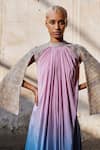 AKHL_Pink Chiffon (100% Viscose) Embroidered Sequin Gradient Raglan Sleeve Kaftan_Online_at_Aza_Fashions