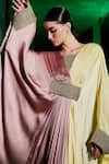 AKHL_Pink Satin (66% Viscose 34% Modal) Blunt V Gradient-dyed Gathered Kaftan _Online_at_Aza_Fashions