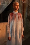 AKHL_Silver Lurex-tulle (57% Metallic Yarn 43% Gradient Glass Shirt Kaftan_Online_at_Aza_Fashions